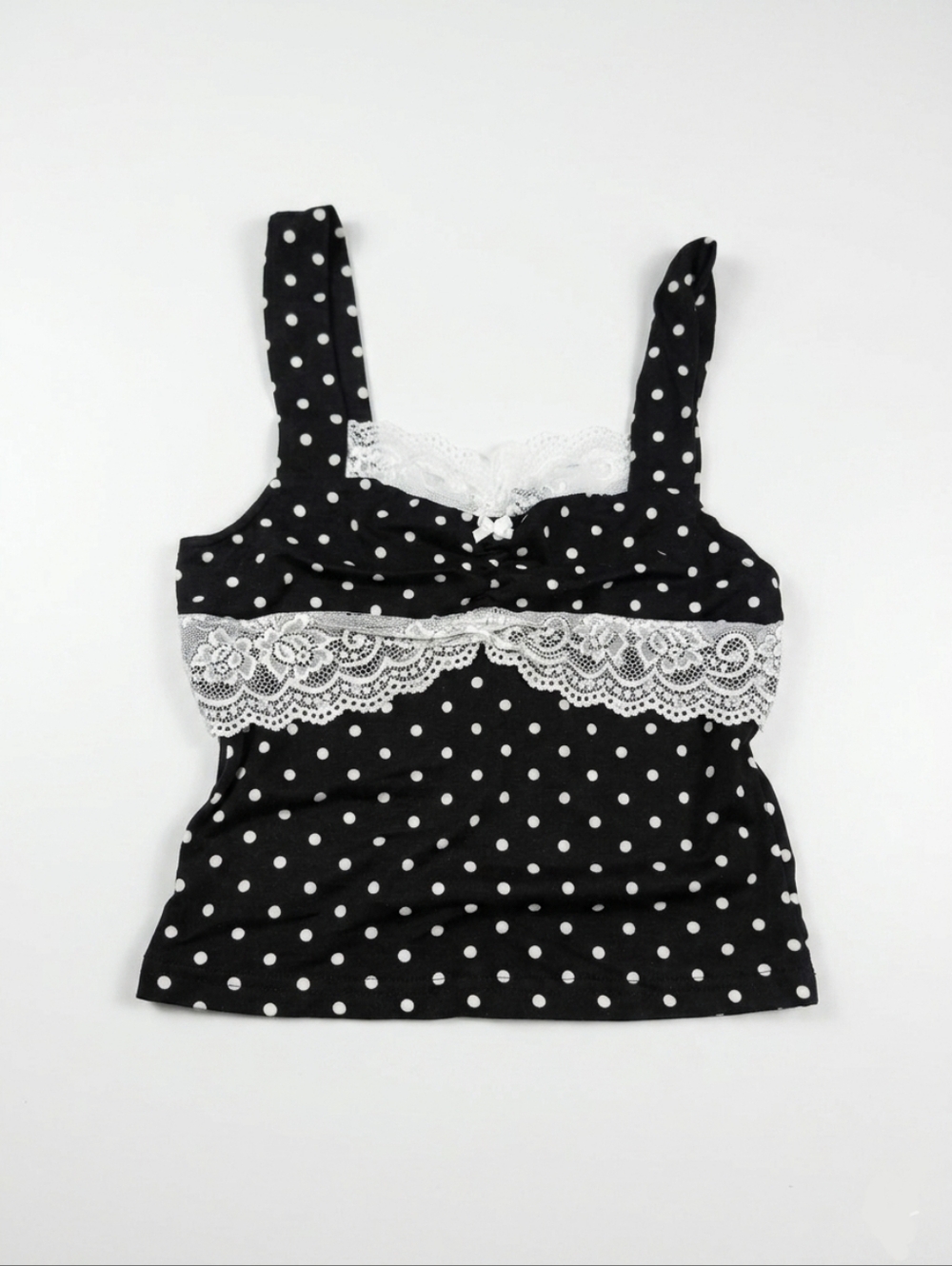 Polka Dot Chunky Strap Lace Cami Size Small Black And White